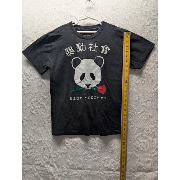Riot Society Cotton Graphic Tee Shirt Medium Black Panda Rose Trap Streetwear - Picture 6 of 7